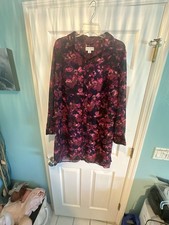 Ava & Viv Floral Long Sleeve Button Down Dress Size 1X Black Pink Blue Sheer picture