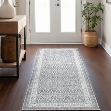 3x8 Vintage Distressed Runner Rug Washable Non-Slip Hallway Indoor Gray picture