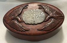 Antique Chinese Phoenix Box with Clear White Jade Plaque c 19th C picture