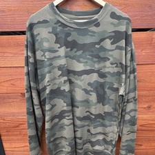Men’s Green Camouflage Military Cotton Crew Neck Long Sleeve T-Shirt XL picture