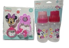 Disney Baby Girl Minny Mouse 11 oz Bottle Rattle & Pacifier 2 pc Gift Set  picture