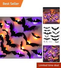 Lighted 3D Bat Wall Decorations - 100 Stickers with Orange & Purple Lights picture