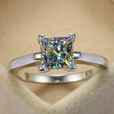 Solitair 3.00 Ct Princess Cut Off White Treated Diamond Ring 925 Sterling Silver picture