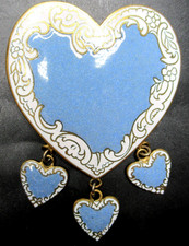 FRENCH Depose Blue Enamel Dangling Heart Vintage Fur Clip picture