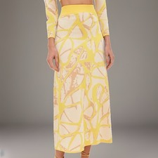 NWT Alexis Viviani Knit Maxi Skirt Sun Yellow Abstract Boho Luxury Size XS New picture