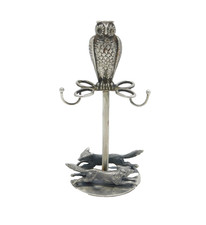 19th Century Sterling Silver Owl & Fox Form Jewellery Stand Antique c1890s picture