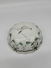 Antique Royal Crown Derby Porcelain Lid Green Floral Gold Staple Repair 6.25” picture