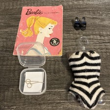 Vintage Ponytail Barbie Doll Swimsuit Shoes Silver Tone Hoop Earrings 1960s picture