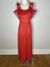 Vintage 40s/50s Deadstock Cherry Red Chiffon Nightgown Dress picture