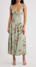 Reformation Lela Floral Midi Dress Chorus Size 10 Green Pink NWT $248 picture