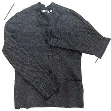 VTG Uniqlo U Lemaire Womens S Dark Grey 100% Wool Ribbed Knit Cardigan Sweater picture