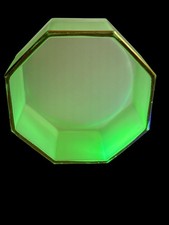 Uranium Vaseline Glass Octagon Trinket Dish Gold Trim 3.5