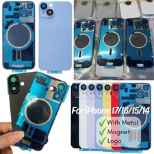 For iPhone 14 15 16 17 Back Glass Replacement Big Hole Rear Cover Metal logo Lot picture