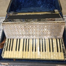 Vintage Concertone Accordion w/ Geib Chicago Case Leather Straps Instrument picture
