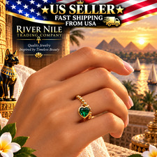 Elegant May Birthstone Heart Ring Green Emerald Color Gold Tone Adjustable picture