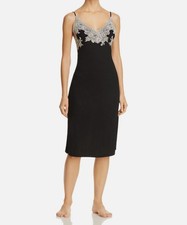 Natori Women's Black Lace Trim Luxe Shangri-La Chemise Dress Sleepwear Size M picture