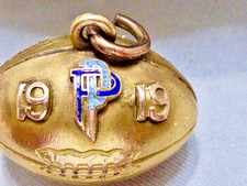 ANTIQUE 1919  BLUE  ENAMEL P GOLD FILLED  3 D FOOTBALL CHARM 1 