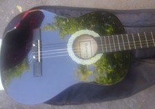NICE VINTAGE HUNTINGTON BLACK ACOUSTIC GUITAR WITH SOFT CASE LOOKS VERY GOOD picture