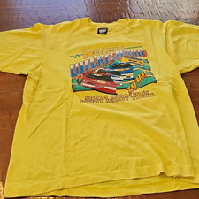 Screen Stars Best Men's L Yellow Racing Graphic Crew Neck Tee 1990s picture