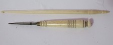 2 Antique Carved Bone Crochet Hooks picture