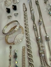 Vintage Jewelry Lot Silver Tone AB Crystal Retro Some Signed Reseller Collector picture