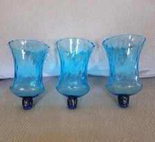 VTG Homco Home Interiors Blue Diamond Glass Candle Holder Wall Sconce Globes picture