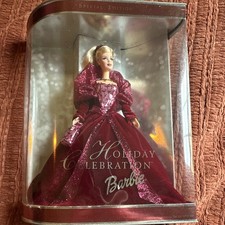 Mattel Holiday Celebration Barbie Special Edition 12in Doll Burgundy Dress 2002 picture