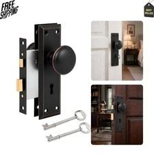 NEW Oil Rubbed Bronze Vintage Mortise Lock Set with Round Door Knobs picture