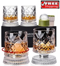 Spinning Whiskey Glasses Set of 4 with Iceball Molds, 9.5Oz Lead-Free Rotatable picture