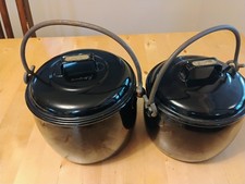 VTG Judge Ware Enamel Pots SET Black 1930s? Art Deco Farmhouse Britain 4/5 PINTS picture