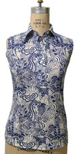 LILLY PULITZER Vintage 70s Women's Peter Pell Face Print Polo Shirt Top - Sz S picture