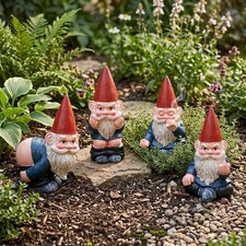 4Pcs Funny Resin Garden Gnome Statues Naughty Dwarf Figurine Outdoor Lawn Decor picture