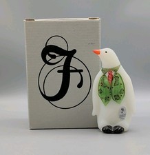 Fenton Glass Penguin With Box White Satin Hand Painted Signed Wintergreen Collec picture