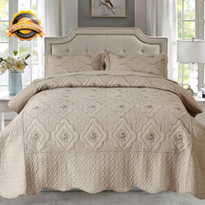 Floral Embroidery Quilt Set,3 Pieces Queen Quilt Bedding Set,Classic Diamond Pat picture