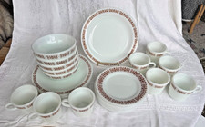 Set of Vintage Pyrex Corning Tableware Copper Filigree mugs, bowls, plates picture