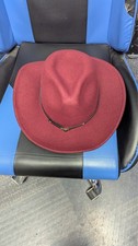 Burgundy Wide Brim Fedora Hat with Belt Buckle Band picture