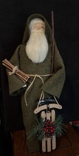 Handmade Primitive Santa Doll In A Wool Coat picture