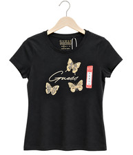 GUESS Women’s Black Butterfly Rhinestone Graphic Tee Shirt Size S NWT picture