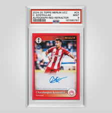2024-25 Topps Merlin Chrome UEFA UCC Charalampos Kostoulas True Red RC Auto 5/5 picture