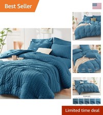 Elegant 7-Piece King Comforter Set - Soft Teal Seersucker for Restful Nights picture