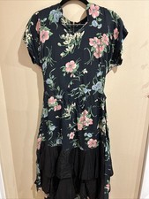1940’s Black Floral Dress With Ruffles Sz XXS/XS picture