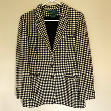 Vintage Lauren Ralph Lauren Houndstooth 100% Wool Blazer Lined Black/White 10 picture