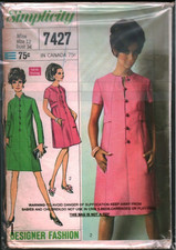7427 Vintage Simplicity Sewing Pattern Misses 1960s Designer Fashion Dress 12 picture