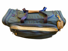 Vintage 80s / 90s L.L.Bean Green Duffle Bag w/ Tan Leather Trim picture