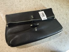 BRIGHTON Fold Over top Black Leather white stitching Small Purse Crossbody Bag picture