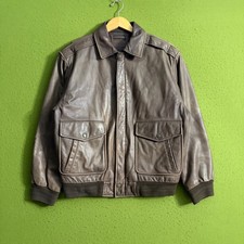 VTG Roundtree & Yorke Brown Leather Bomber Jacket Aviator Map Lining Size M Moto picture