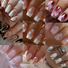 216p(9Pack) Assorted Press On Nails Glitter Gradient Geometric Wearable Nail Art picture