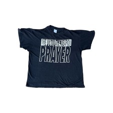 Vintage Faded Black Distressed Thrashed Boxy Prayer T-shirt Size L (22 x 25) picture