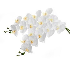EZFLOWERY 2 Pcs 38’’ Artificial Real Touch Orchids Flowers 9 Heads Latex, White picture
