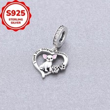 Chihuahua Dog Heart Sterling Silver Charm for Bracelet picture